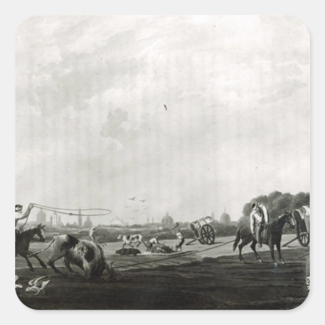 Pegatina Cuadrada Matadero del Sur grabado por Maile y (Anverso)