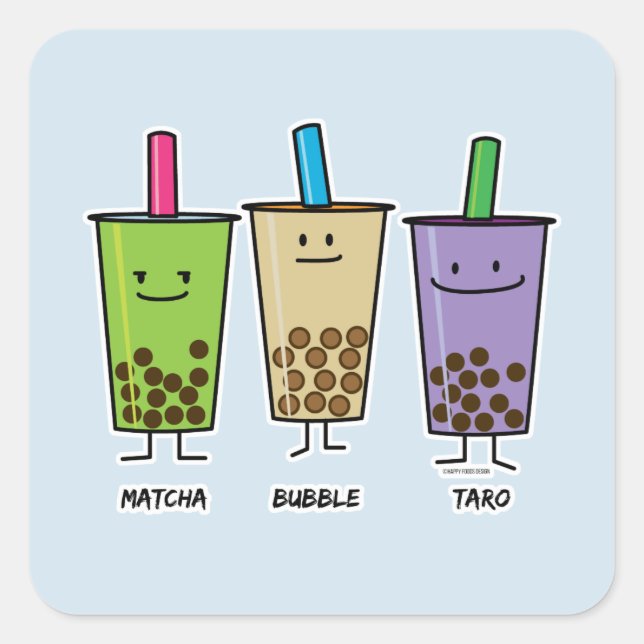 Pegatina Cuadrada Matcha boba té bebida verde Taro tapioca Japon (Anverso)