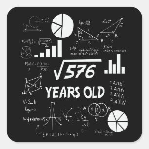 Pegatina Cuadrada Matemática raíz cuadrada de cumpleaños 24 años