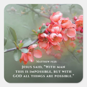 Pegatina Cuadrada Mateo 19:26 Con DIOS, todas las cosas son posibles