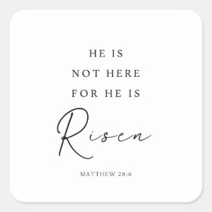 Pegatina Cuadrada Mateo 28:6 Se levanta, Pascua Cristiana