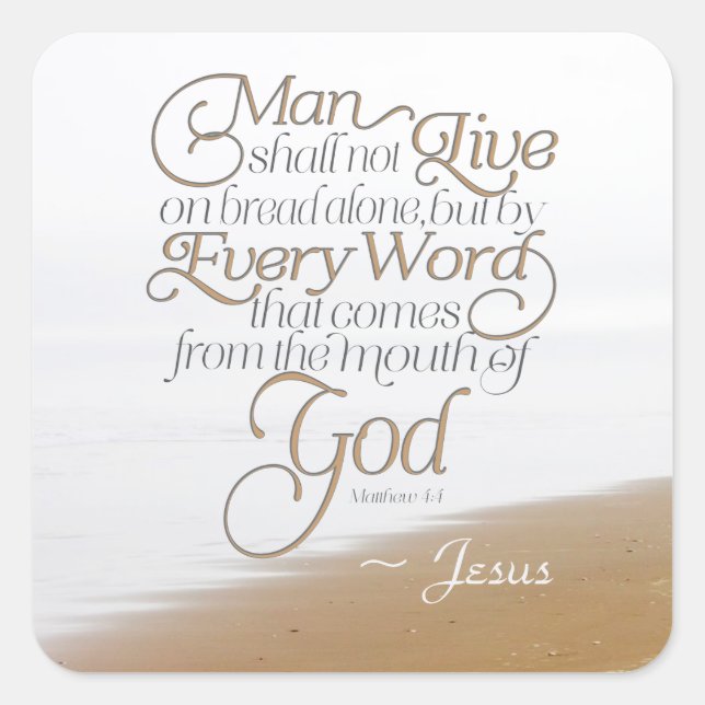 Pegatina Cuadrada Mateo 4:4 El hombre no vivirá solo con el pan (Anverso)
