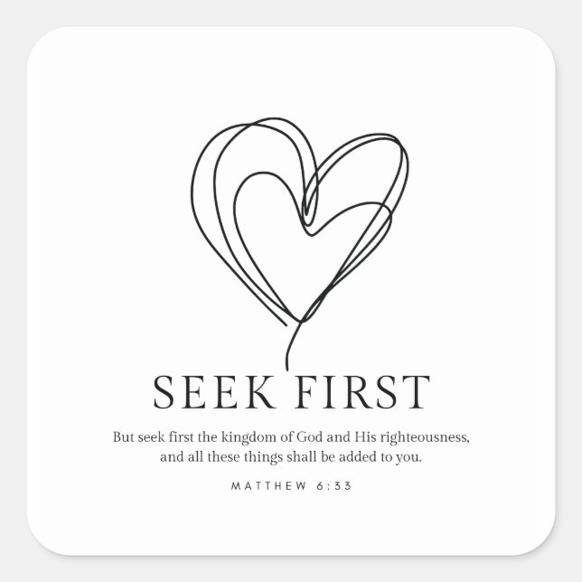 Pegatina Cuadrada Mateo 6:33 Buscar primero el Reino de Dios (Anverso)