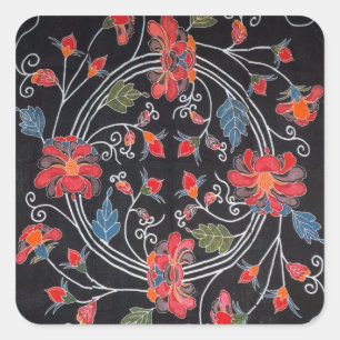 Pegatina Cuadrada Materia textil de kimono japonesa vintage (Bingata