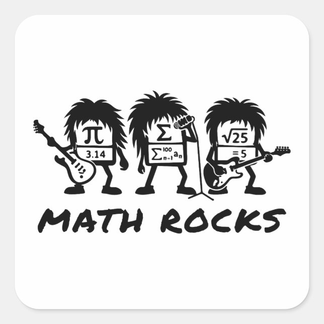Pegatina Cuadrada Math Rocks Academic Rock Band Humor (Anverso)