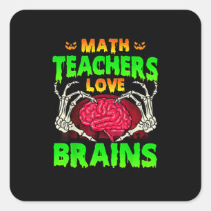 Pegatina Cuadrada Math Teachers Brains Skeleton Halloween