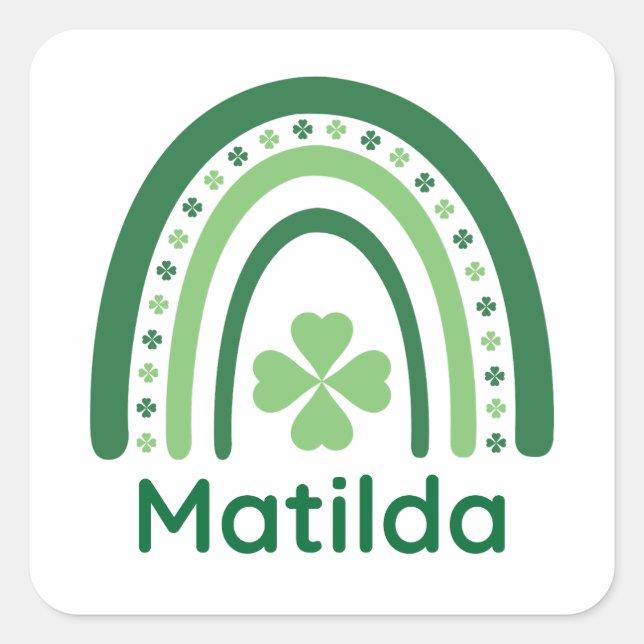 Pegatina Cuadrada Matilda Nombre Clover Boho Rainbow (Anverso)