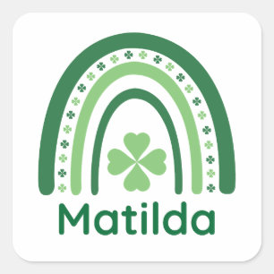 Pegatina Cuadrada Matilda Nombre Clover Boho Rainbow