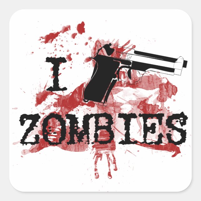 Pegatina Cuadrada Mato a Zombies (Anverso)