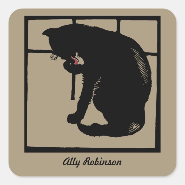 Pegatina Cuadrada Matrícula de arte vectorial de gato negro (leña) (Anverso)