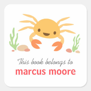 Pegatina Cuadrada Matrícula de cangrejo de kawaii