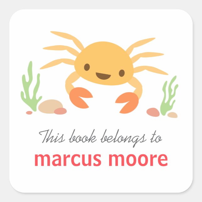 Pegatina Cuadrada Matrícula de cangrejo de kawaii (Anverso)