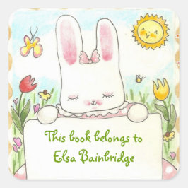 Pegatina Cuadrada Matrícula de conejo rosa