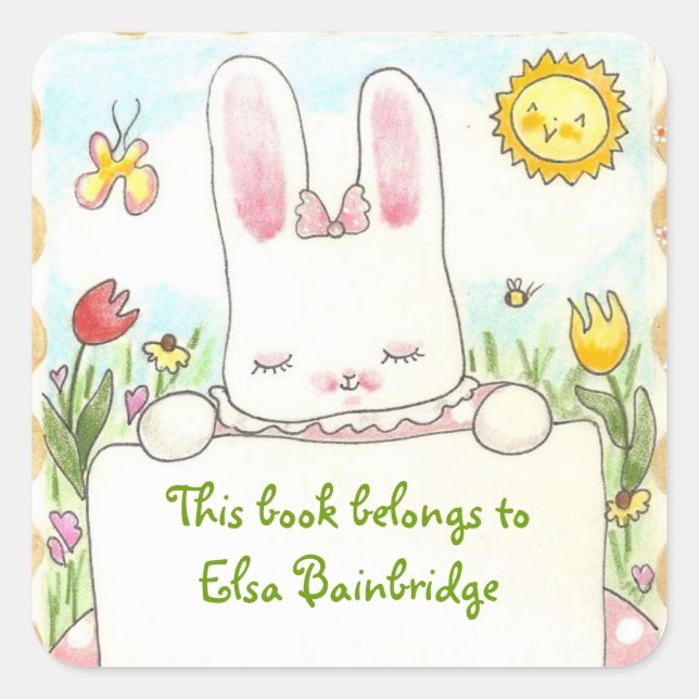 Pegatina Cuadrada Matrícula de conejo rosa (Anverso)