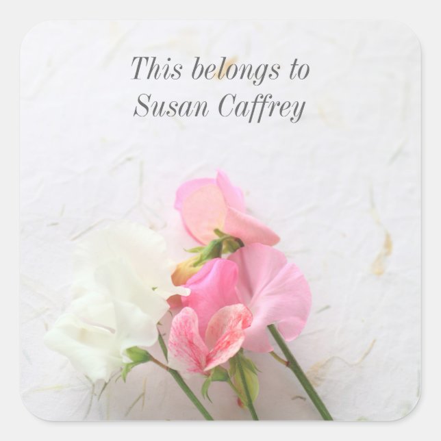 Pegatina Cuadrada Matrícula de guisantes dulces rosados y blancos (Anverso)