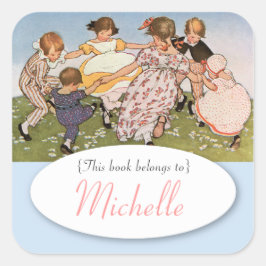 Pegatina Cuadrada Matrícula infantil de ilustracion de época