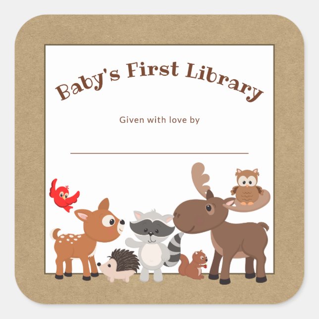 Pegatina Cuadrada Matrícula rústica de animales de bosque, placa de  (Anverso)