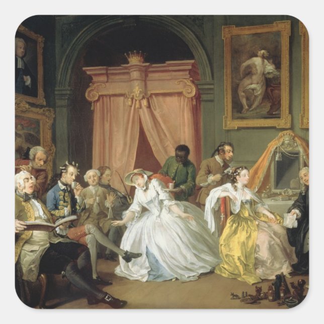 Pegatina Cuadrada Matrimonio a la Moda: IV, The Toilette, c.1743 (pe (Anverso)