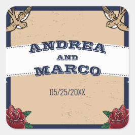 Pegatina Cuadrada Matrimonio de destino gótico Rockabilly Tattoo