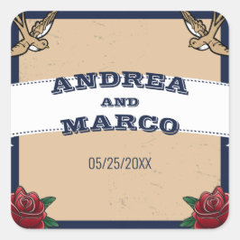 Pegatina Cuadrada Matrimonio de destino gótico Rockabilly Tattoo