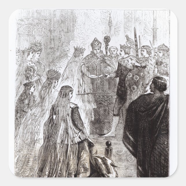 Pegatina Cuadrada Matrimonio de Eduardo II e Isabel de Francia (Anverso)