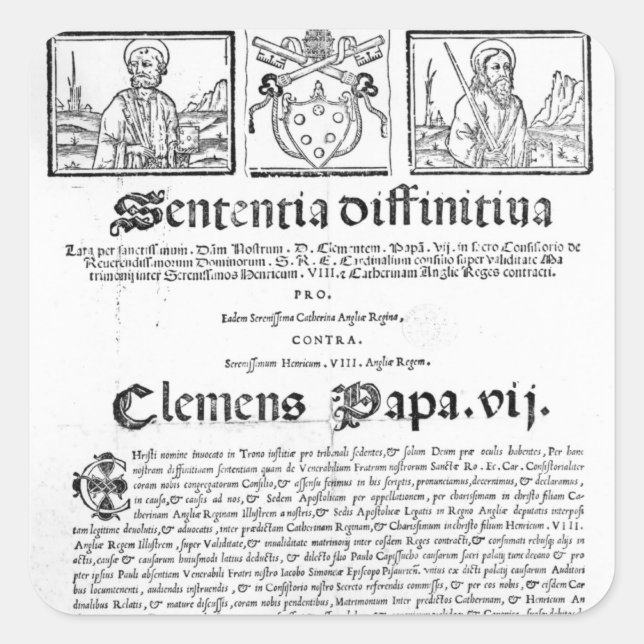 Pegatina Cuadrada Matrimonio de Enrique VIII y Catalina de Aragón (Anverso)