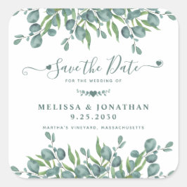 Pegatina Cuadrada Matrimonio de Eucalyptus Greenery Sage Wedding Sav