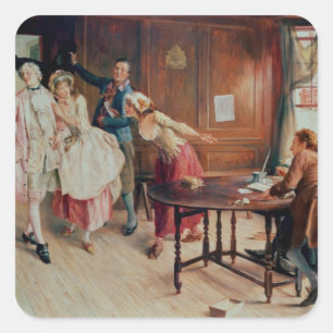 Pegatina Cuadrada Matrimonio en Fleet Street, 1898 (aceite sobre lie
