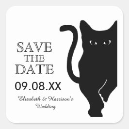Pegatina Cuadrada Matrimonio Gato Negro Guardar La Fecha