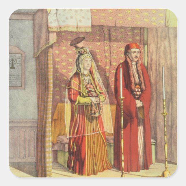 Pegatina Cuadrada Matrimonio judío, grabado por Charles Parsons, 18  (Anverso)