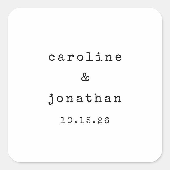 Pegatina Cuadrada Matrimonio personalizado de la máquina de escribir (Anverso)