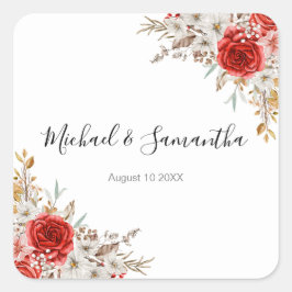 Pegatina Cuadrada Matrimonio rústico-Rosa-rural