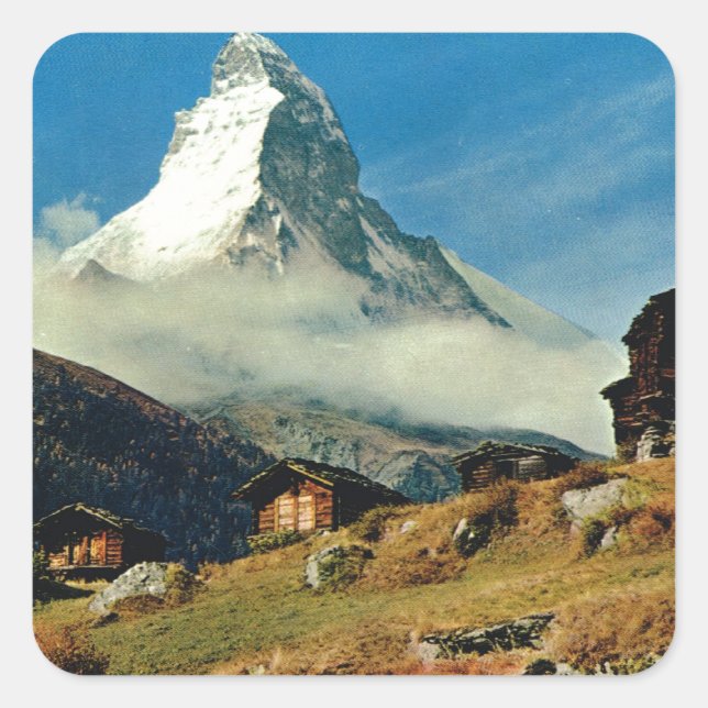 Pegatina Cuadrada Matterhorn, Zermatt, Suiza (Anverso)