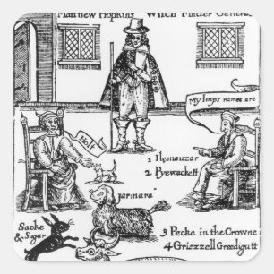 Pegatina Cuadrada Matthew Hopkins, el general de Witchfinder