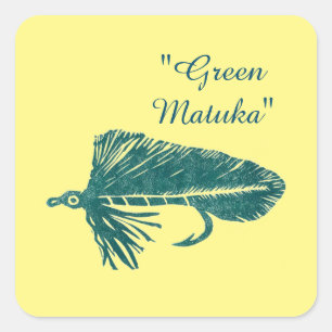 Pegatina Cuadrada Matuka verde aerodinámica pesca con mosca, arte de