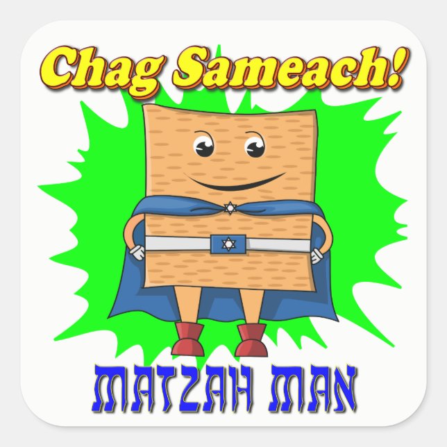 Pegatina Cuadrada Matzah Man Passover Pegatinas (Anverso)