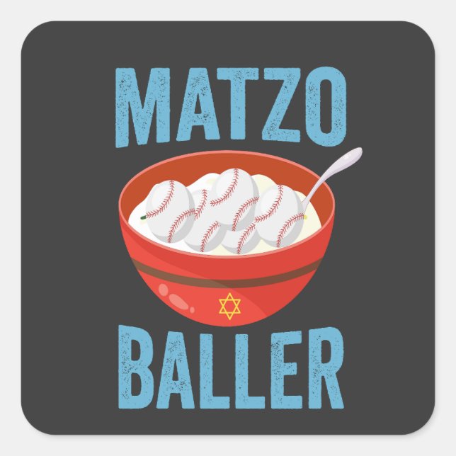 Pegatina Cuadrada Matzo Baller Gracioso Béisbol Regalo de vacaciones (Anverso)