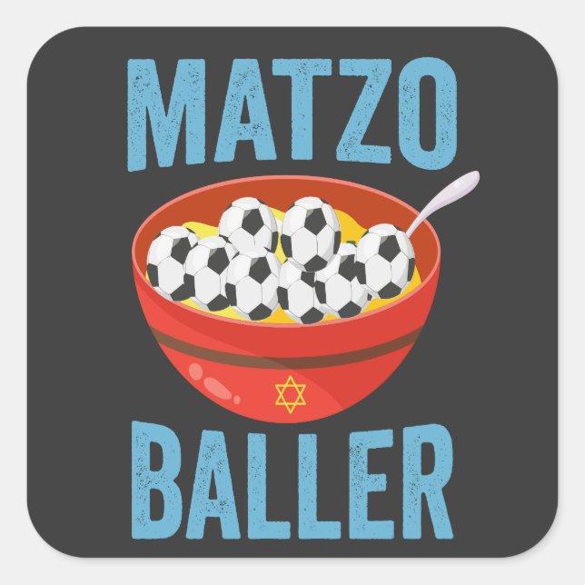 Pegatina Cuadrada Matzo Baller Gracioso Futbol Regalo navideño Hanuk (Anverso)