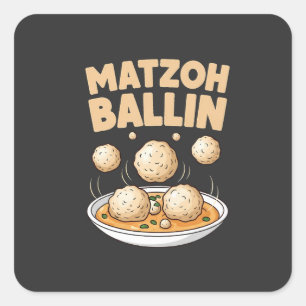 Pegatina Cuadrada Matzo Baller Hanukkah Alimentación Cultura judía