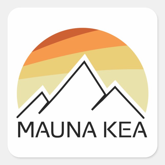 Pegatina Cuadrada Mauna Kea Hawaii Retro (Anverso)