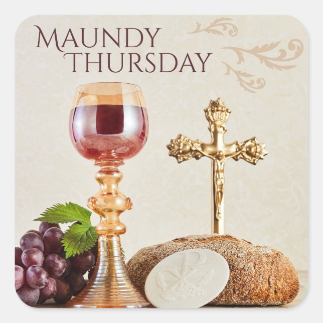 Pegatina Cuadrada Maundy Thursday Eucharist Chalice Holy Week (Anverso)