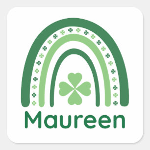 Pegatina Cuadrada Maureen Name Clover Boho Rainbow