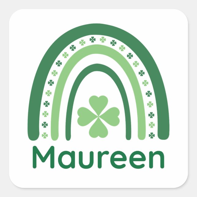 Pegatina Cuadrada Maureen Name Clover Boho Rainbow (Anverso)
