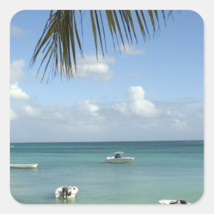 Pegatina Cuadrada Mauritius, Grand Baie. Barcos anclados en la