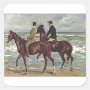Pegatina Cuadrada Max Liebermann: Dos jinetes en la playa Arte