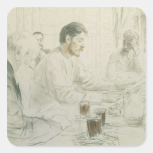 Pegatina Cuadrada Maxim Gorky leyendo su poema 'Hijos de