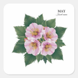 Pegatina Cuadrada May Birday Hawthorn Bloom: Floral personalizada