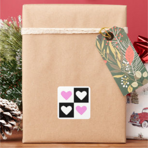 Pegatina Cuadrada Mazipoodles Hearts Abstracción Rosa