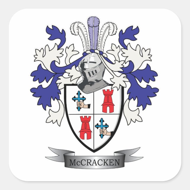 Pegatina Cuadrada McCracken Familia Crest Coat of Arms (Anverso)