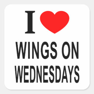 Pegatina Cuadrada Me ❤️ alas los miércoles Me encantan las alas los